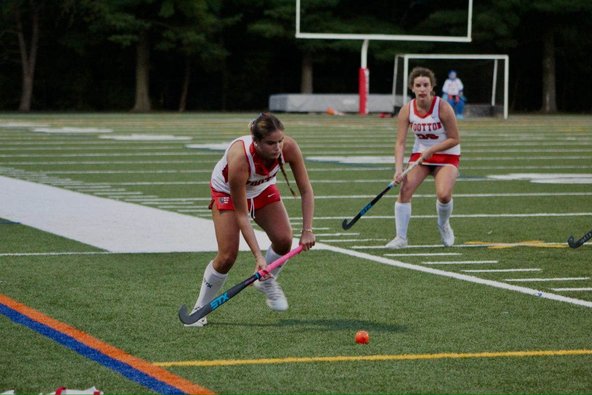 Senior Josie Spicer runs to the ball at the varsity field hockey home game against Sherwood on Friday, Sept. 6. The 2-1 win for the Pats had goals by senior Jenna Goldberg and sophomore Kate Bardill.