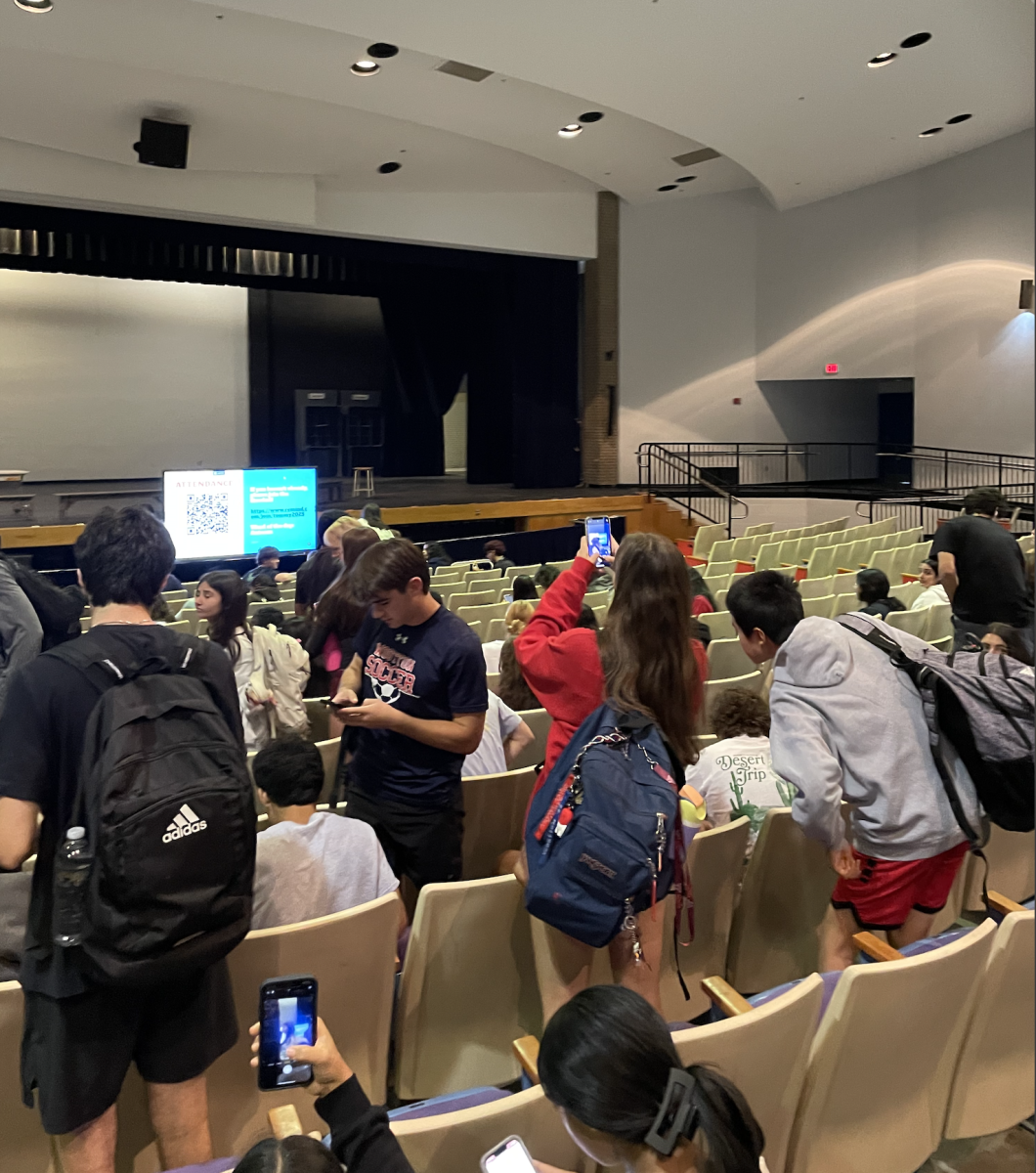 Patriot Ambassadors hold their first meeting of the year in the recently renovated auditorium. Along with ramps and wheelchair-accessible seating for ADA accommodations, the auditorium has had new carpet installed. "Overall, the auditorium has been painted just like the rest of the building as well, but the bathrooms really look nice, so hopefully everyone will appreciate the work that went into all this," school Business Administrator Arlin De La Rosa said.