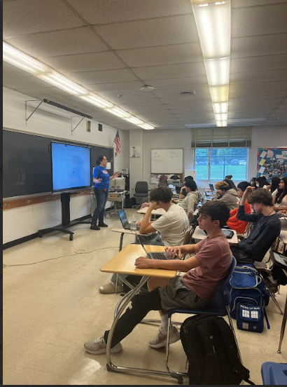 Students in Eva O'Keefe's fourth-period math class listen to the day's lecture.