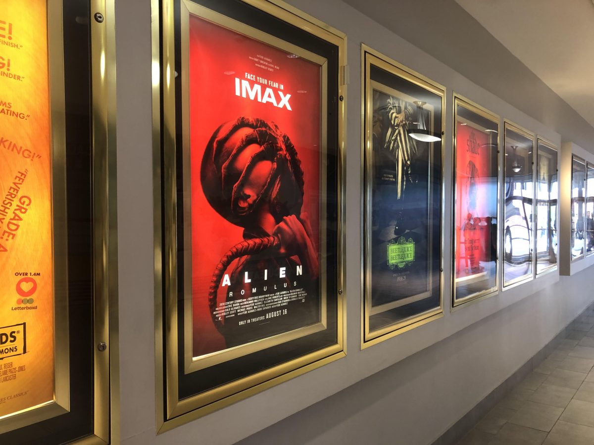 The "Alien: Romulus" poster is displayed at AMC Theatres in Rio, Gaithersburg.  The poster depicts an attack from the iconic facehugger alien. "We wanted to bring back that visceral, edgy feel that made the first Alien movie so terrifying," director Fede Álvarez said in an interview with The Latin Times.