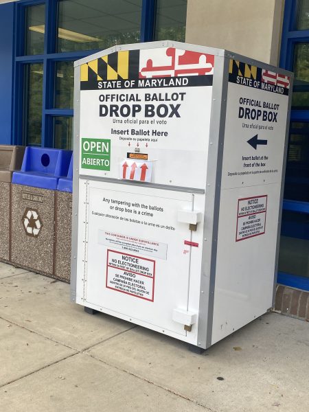 An official ballot drop box outside of the school is one place where voters can drop off their mail-in ballots before election day.