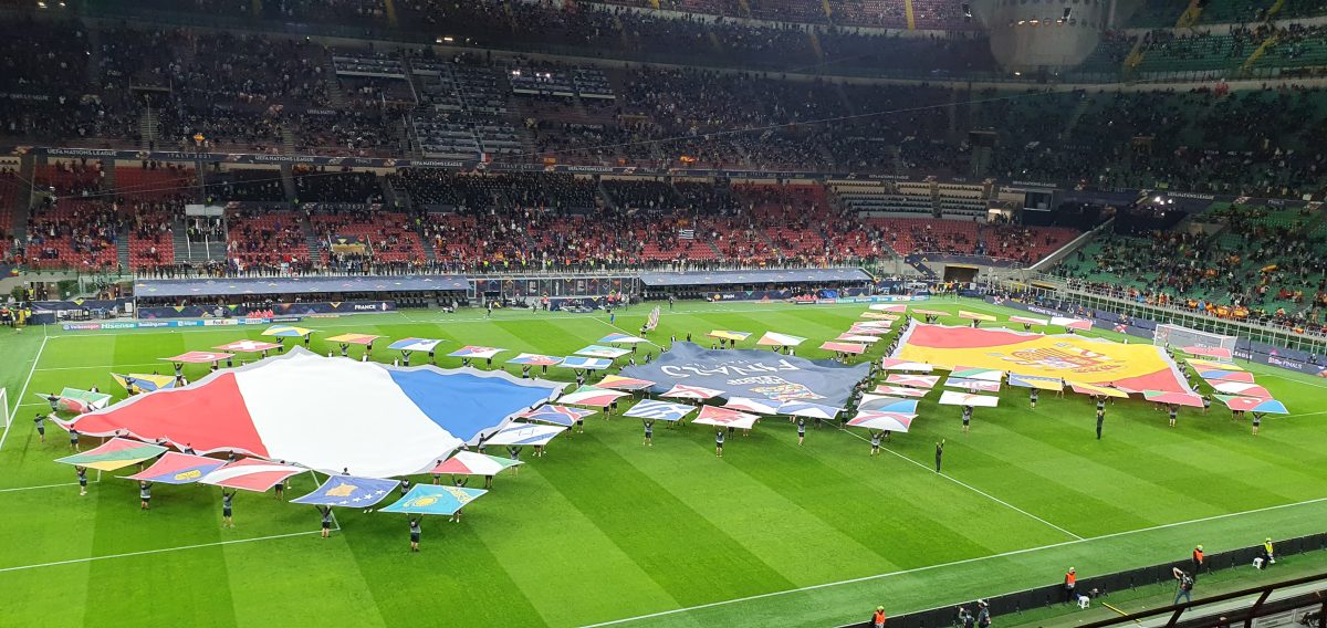 The presentation before the 2021 Nations League final in Milan, Italy, featuring the French National Team vs. the Spain National Team. The game ended with a 2-1 win for France.