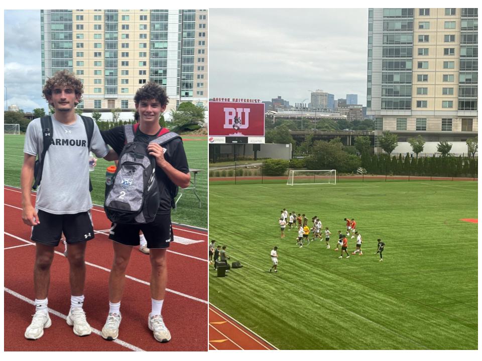 Senior Alex Balian (second from left) tried out collegiate soccer when he participated in the Boston University identification camp last summer. Many high school athletes aspire to play at the next level.