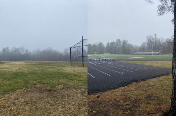 Athletes here often train either on our turf field (right) or on the grass Frost hill (left)  with mixed opinions on which one is better.