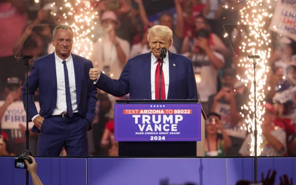 President-elect Donald Trump and his nominee for Secretary of the Department of Health and Human Services Robert F. Kennedy stand together at a rally.