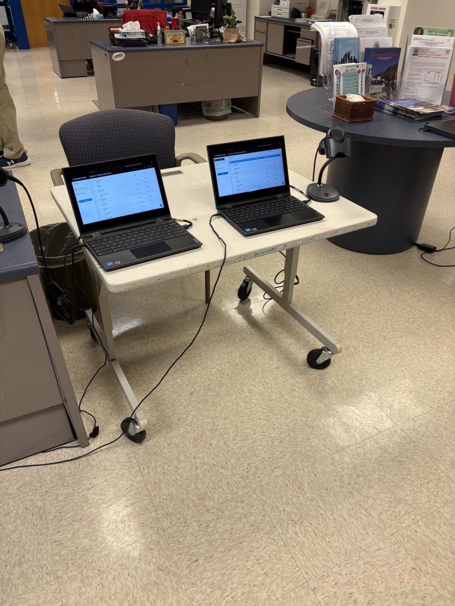 Computers are used each morning for ID scanning and signing in.