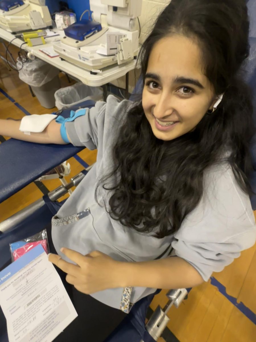 One way to give back is through donating blood; one pint of blood can save three lives. This writer, senior Inayat Thukral,  donated blood for the drive held at school on Dec. 4.