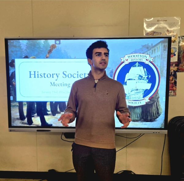 Senior Kian Hamidzadeh tells the History Society what they will be going through at that day’s meeting in mid-February. They started with presentations about historic events or ideas on the board in room 180 and continued discussing plans and the script for the musical. This is how every meeting has started for the previous two months.