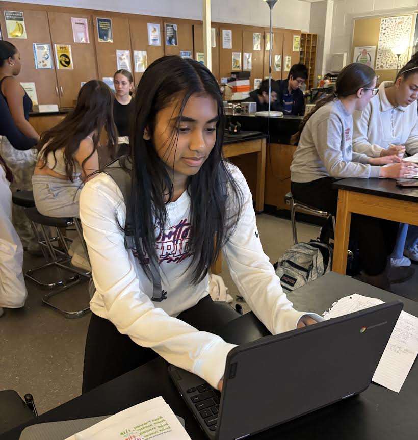 Junior Liana Usman finishes her classwork. "I've had a lot of work to complete recently so a February break would be nice since spring break is so far away," Usman said.