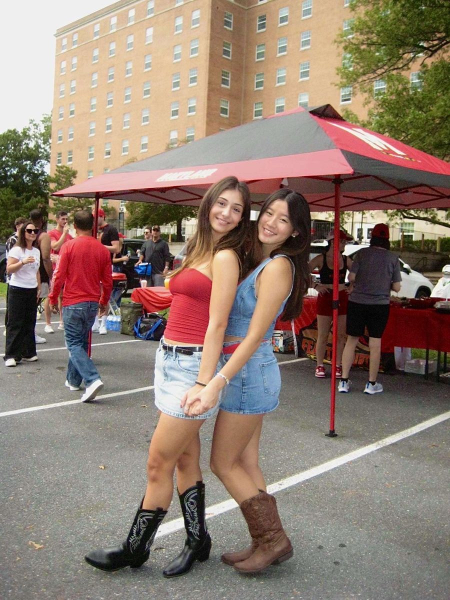 On Sept. 21, 2024, Wootton alum and University of Maryland freshman Kelly Ren and Maria Sofronas gather for a Maryland football tailgate, where they played Villanova for parents weekend.