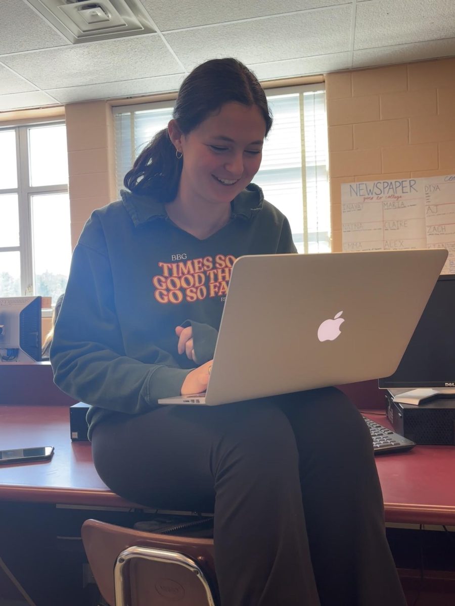 Senior and Editor-In-Chief Claire Lenkin works to edit writers' articles in her third period newspaper class. Newspaper has been one of her main extracurricular activities throughout high school.