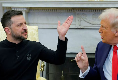 U.S. President Donald Trump and Ukrainian President Volodymyr Zelenskyy speak at the White House on Feb. 28.