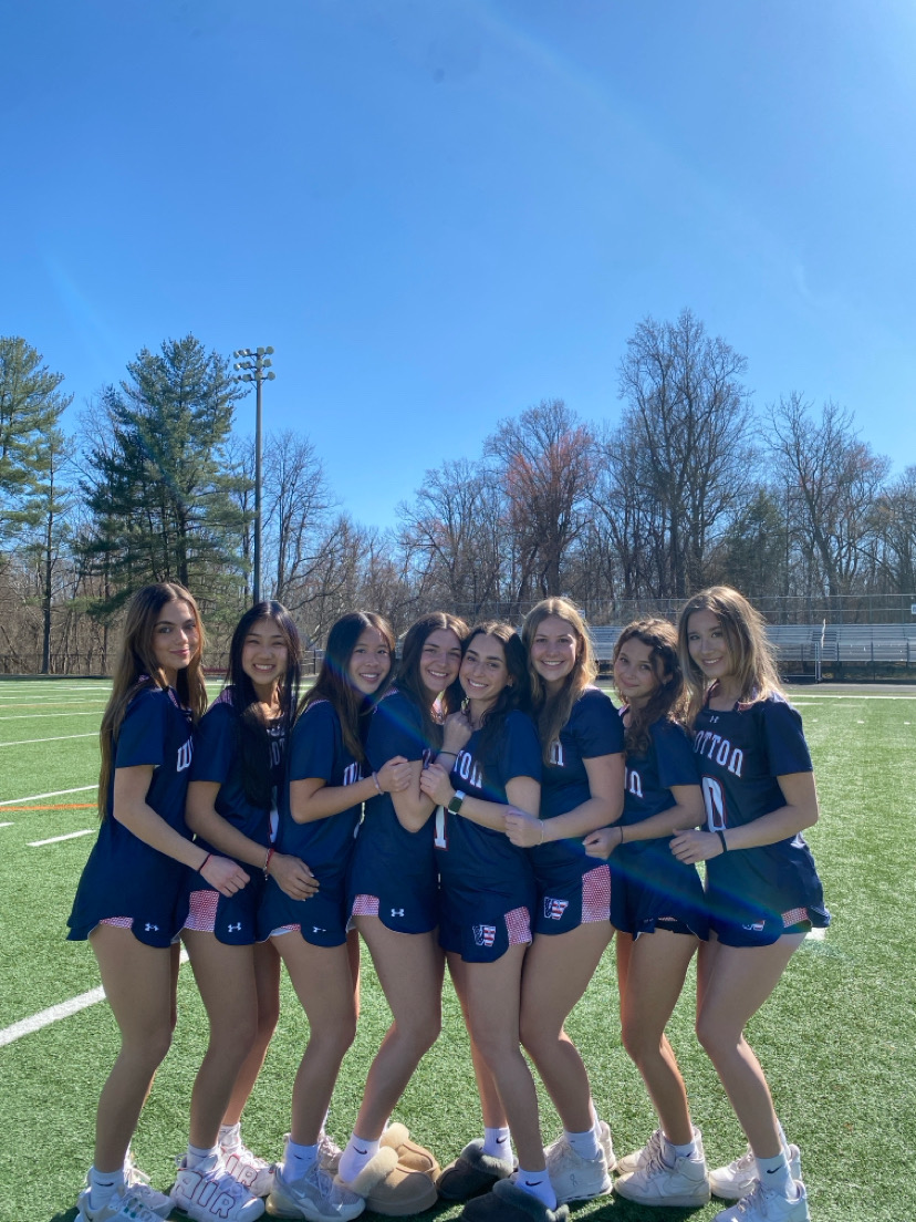 Seniors Isabella Davis-Astrada, Emma Yuan, Melissa Lee, Marissa Cook, Skylar Cohen, Emily Teague, Paige Euler and Katie Reed look to lead the girls' varsity lacrosse team this season.