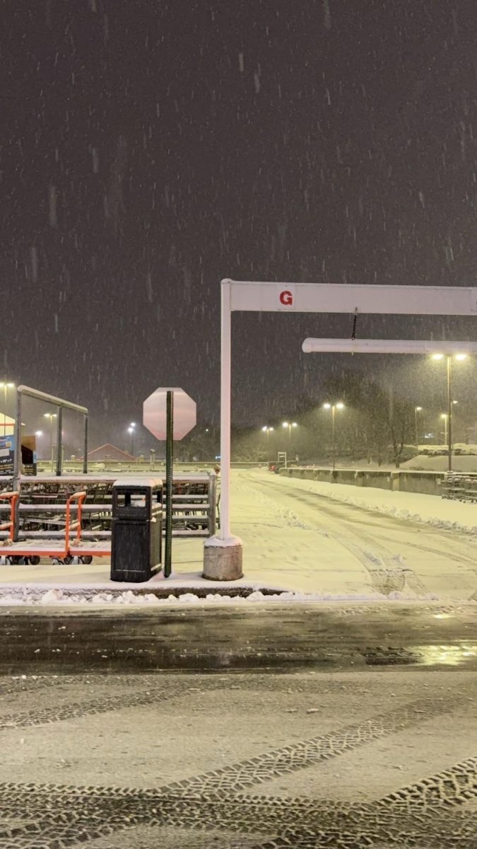 Snow covers the Gaithersburg Costco parking lot on Feb. 11. "Part of me wishes people didn't shovel snow because it looks really nice," junior Agamraj Singh said.