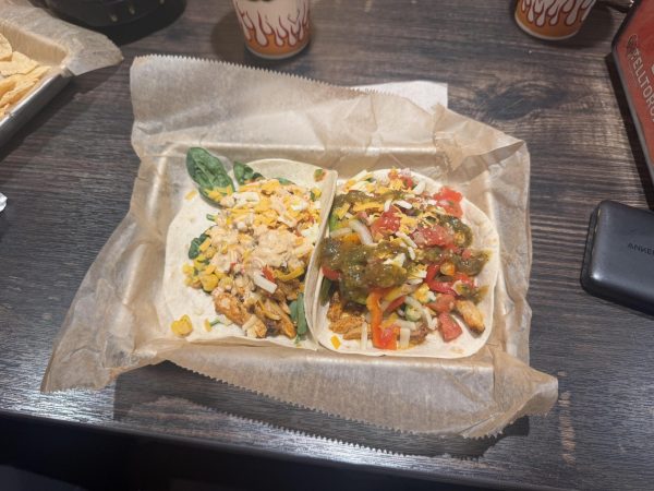 The Tipsy Chick taco (left) and the Chicken Fajita taco (right) from Torchy's are two of their chicken tacos and cost about $11 together.