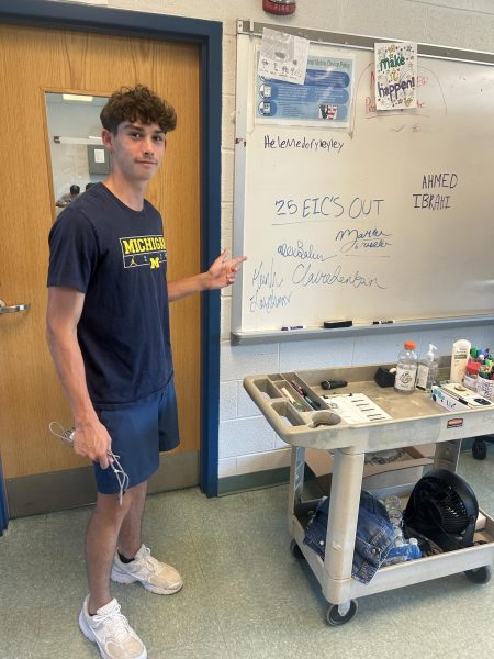 Editor-in-Chief Emeritus Alex Balian (this writer) looks at the signatures from Common Sense newspaper staff members from his final news magazine press day.