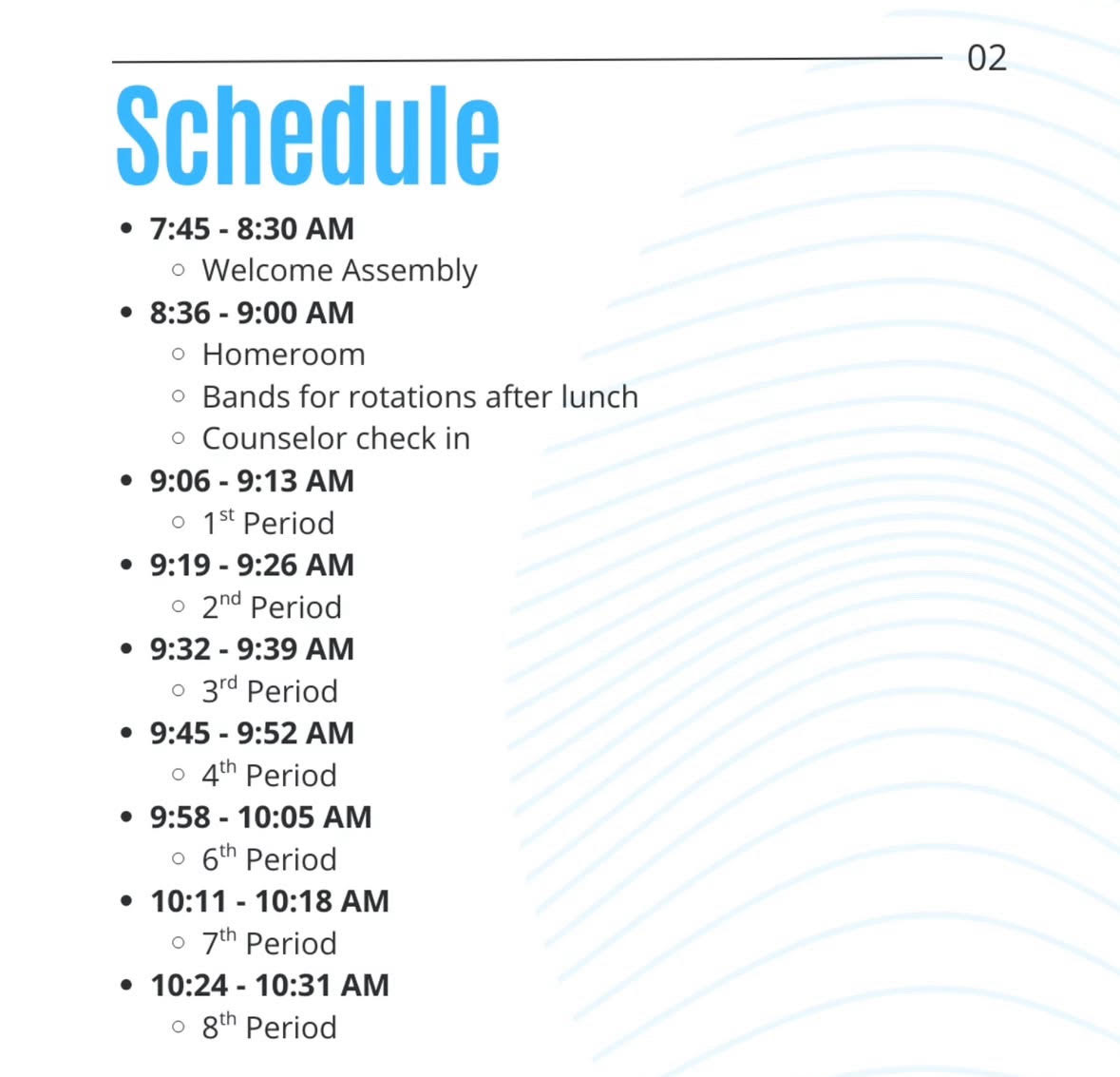 New students used this schedule for the first part of Transition Day, including a welcome assembly, homeroom and visiting their classes. Image used with permission from @wootton.updates