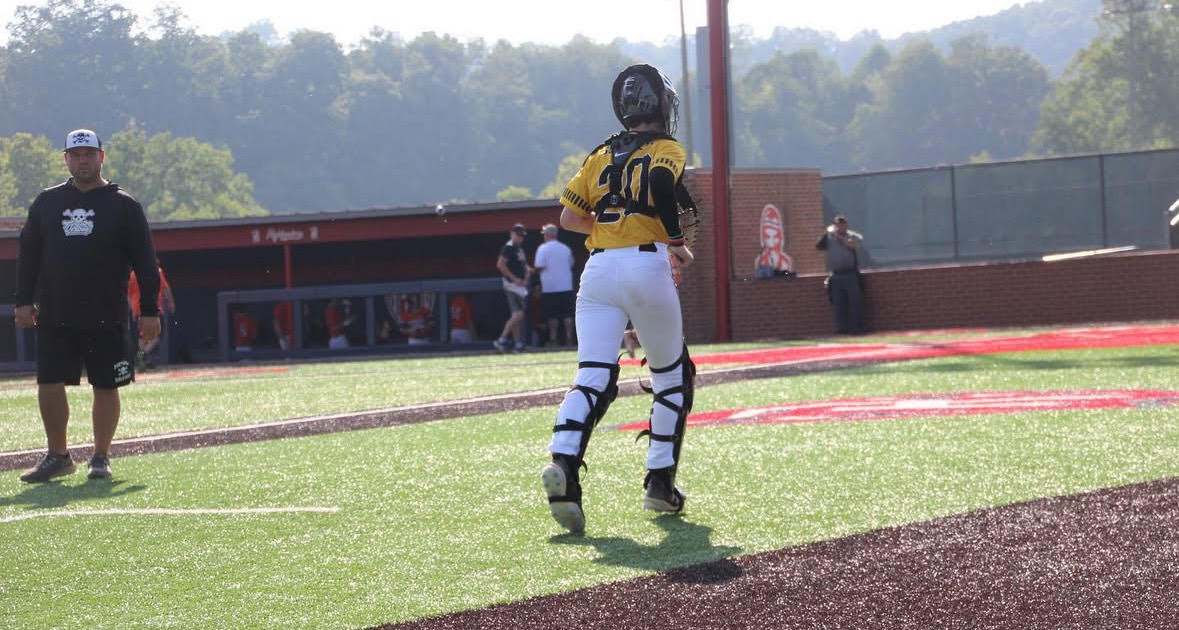 Senior Kai Schmelzer runs to home plate at English Field in Blacksburg, VA. Photo courtesy Kai Schmelzer
