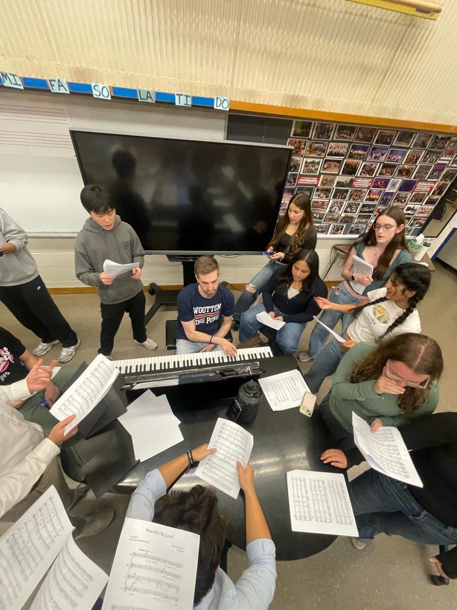 The school's premier a cappella group, the Acatonics, learn the song "When Will I Be Loved," by Linda Ronstadt, during eighth period on Apr. 25 for an upcoming performance.  "Part of high school is making friends, making connections, meeting new people, and stretching yourself, and I think extracurriculars give you an opportunity to do all those things," a cappella director Keith Schwartz said.

Photo courtesy of Sierra Lease
