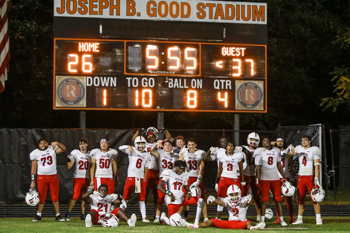 The Patriots had their season opener on Sept. 5 at Rockville, which resulted in a 37-26 win. Senior Josh Reid scored three touchdowns this game, including one late in the fourth quarter to seal the game. "Seeing Josh score three times was electric, especially because we got to see all the hard work he put in," sophomore Cormac Hull said. Photo by Keon Gray