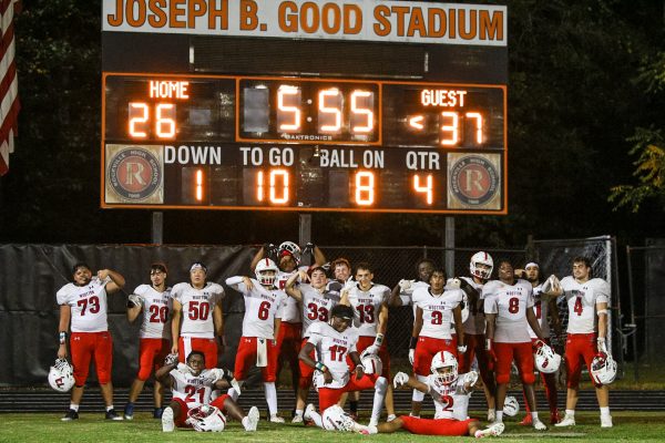 The Patriots had their season opener on Sept. 5 at Rockville, which resulted in a 37-26 win. Senior Josh Reid scored three touchdowns this game, including one late in the fourth quarter to seal the game. "Seeing Josh score three times was electric, especially because we got to see all the hard work he put in," sophomore Cormac Hull said. Photo by Keon Gray