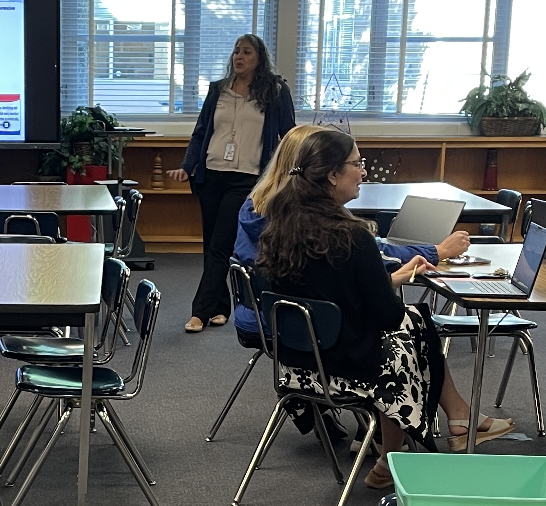 Staff development teacher Gisela Morales-Colón presents to staff on Oct. 6.
