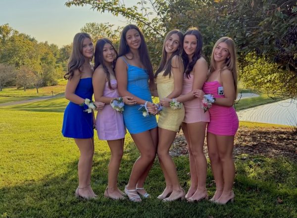 Juniors Sofia Sklias, Elena Bernal, Malia Bellamy, Alex Rabin, Anika Gully and Manu Almeida pose for photos during last year's homecoming. Photo courtesy Sofia Sklias