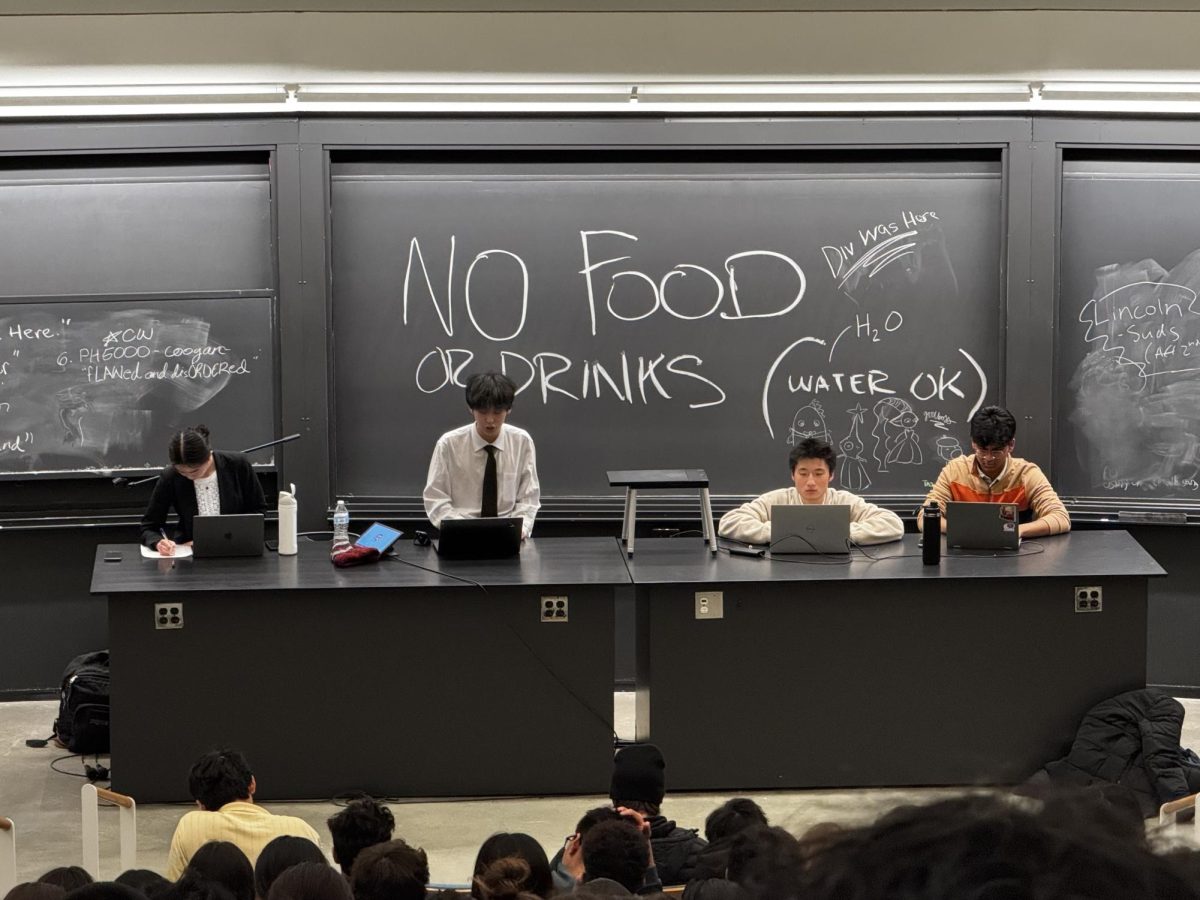 Seniors Isabel Tang and Aaron Tian compete against two Lincoln Sudbury students at Harvard's 2025 debate tournament. Photo courtesy Aaron Tian