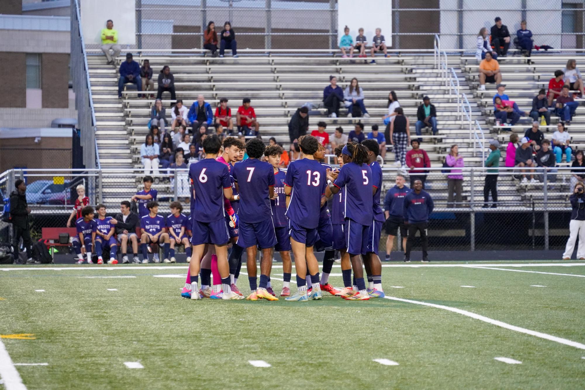 Boys' soccer played Damascus on Sept. 10, ending in a 3-1 win for the Patriots. They have not had a win since then. The team is missing seniors Shreyas Ganeshan (7), Kevin Sun (6) and Langston Fabiyi (not pictured). "We have faced a lot of difficulties with injuries so far this year," Ganeshan said. 
Photo courtesy Shreyas Ganeshan