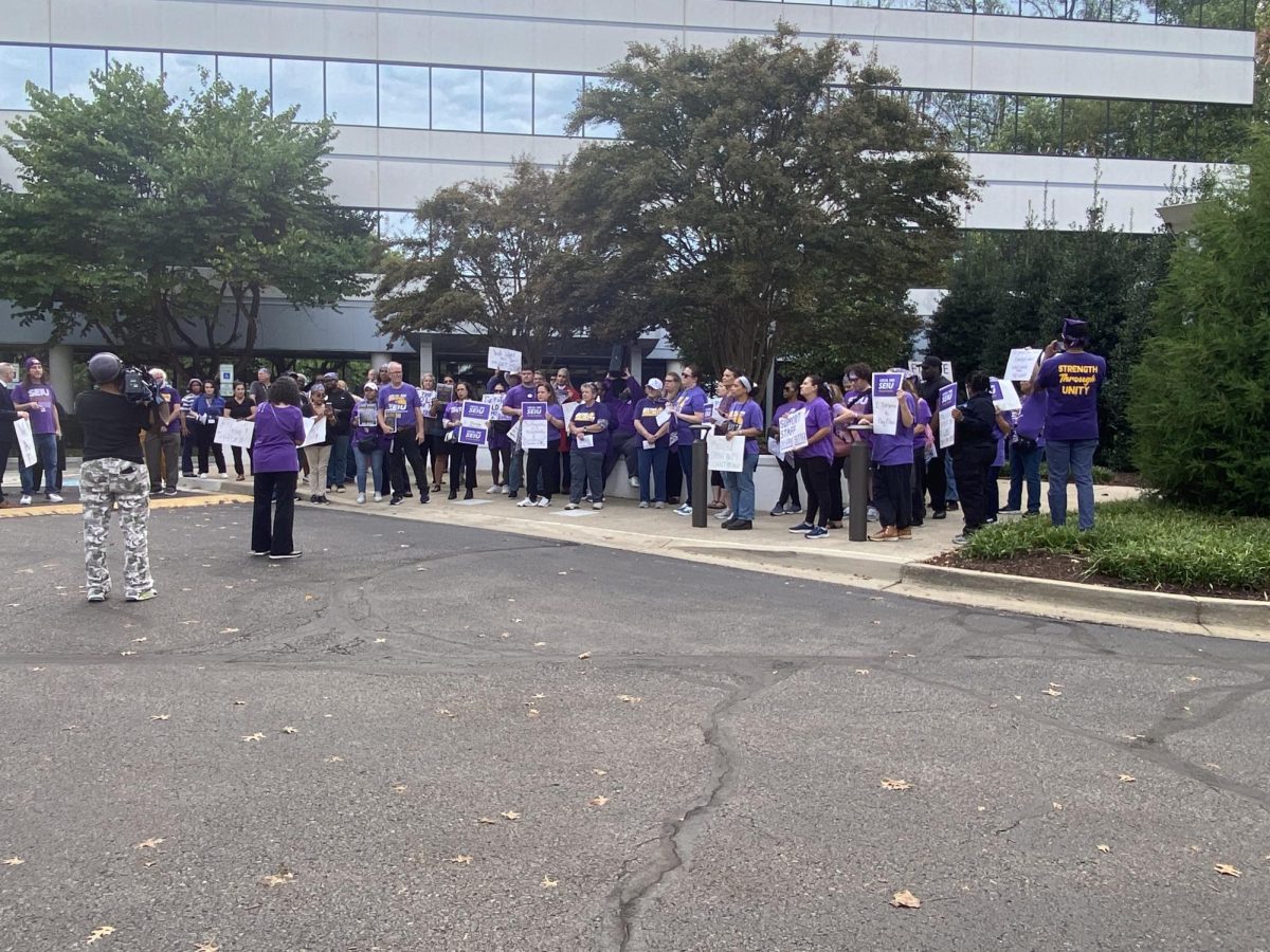Members of SEIU 500, MCPS's contracted union, rally outside of the Board of Education Building on Sept. 25, to demand that MCPS fix its payroll issues.