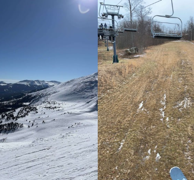 The snow-covered slopes of Breckenridge, CO, in the West, compared to the barren slopes of Deep Creek, MD, in the East.
Photos courtesy Sami Karcz.