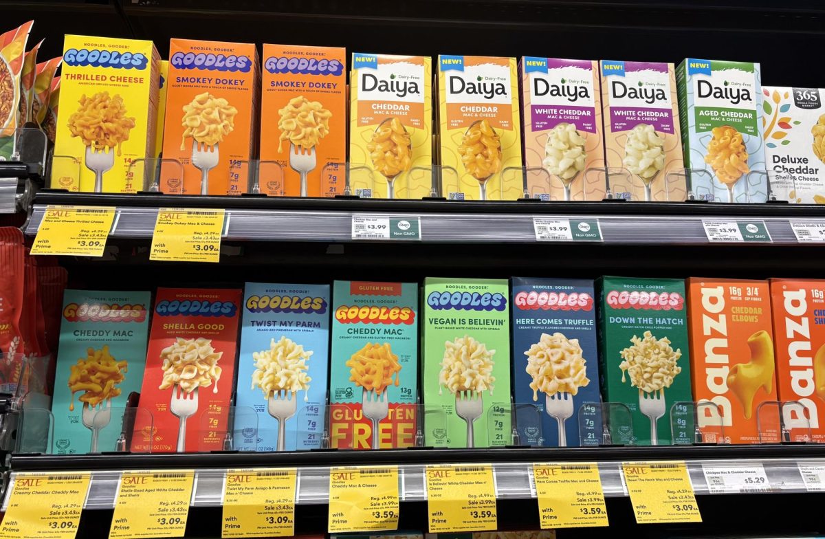 The popular brand Goodles sits next to Banza and Daiya mac and cheese in Whole Foods.
