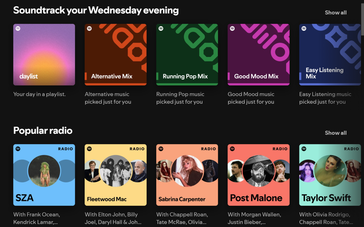 Streaming platforms like Spotify offer listeners personalized playlists formulated by algorithms to find new music including, daylists: a "one-of-a-kind playlist on Spotify [that] ebbs and flows with unique vibes, bringing together the niche music and microgenres you usually listen to, " Spotify newsroom said. Photo by Emory Scofield