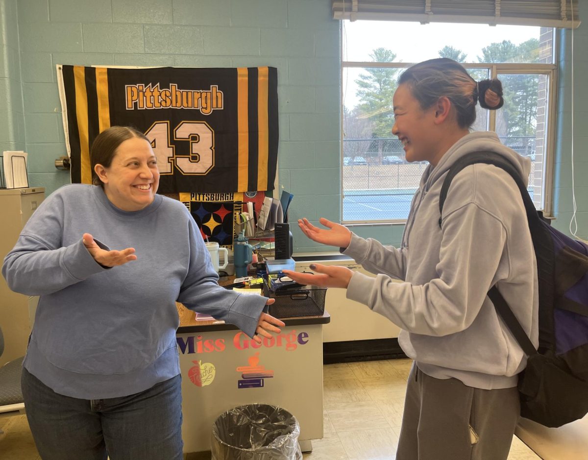 Statistics teacher Michelle George and senior Charlotte Chang perform the 6-7 hand motion. On Tuesday, Dec. 9, MCPS celebrated the 67th day of the school year, showcasing the trend's impact to students and staff in our county. "We should be responsive to our students and ensure that we are a place of belonging in all aspects – even if [it’s as simple as] celebrating the 67th day of school to have fun with a trend,” Dr. Jamila Walker, principal of Pine Crest Elementary School, said.