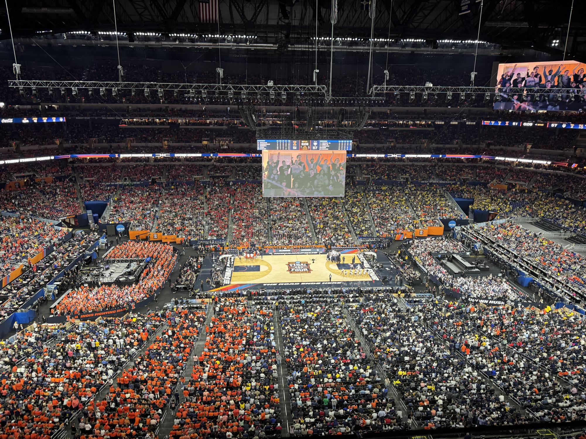 The University of Connecticut defeats the University of Illinois 71-62 on April 4 in the semifinals of the 2026 NCAA Men’s Basketball Tournament. The University of Connecticut would later go on to lose to the University of Michigan in the championship game on April 6. Photo by Jonas Klein