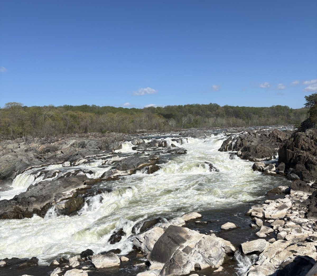 Great Falls Park, located in Fairfax, VA, has over 10 hiking trails and a total of three overlooks with access to the falls.  There are also places to climb, as well as picnicking.