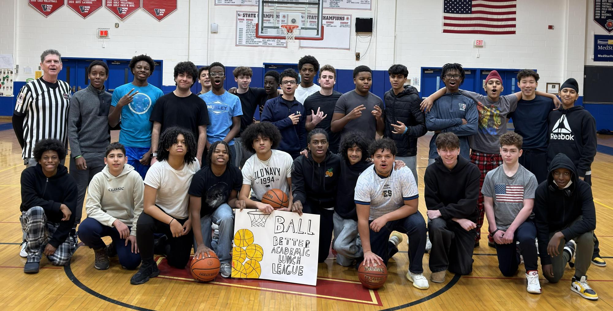 Computer science teacher Erin Marshall has sponsored the BALL (Better Academic Lunch League) Club for years. Earlier this year, they had a 3v3 tournament. "The club provides a space for students to play pickup basketball, build relationships, and stay motivated academically," Marshall said. Photo courtesy Erin Marshall