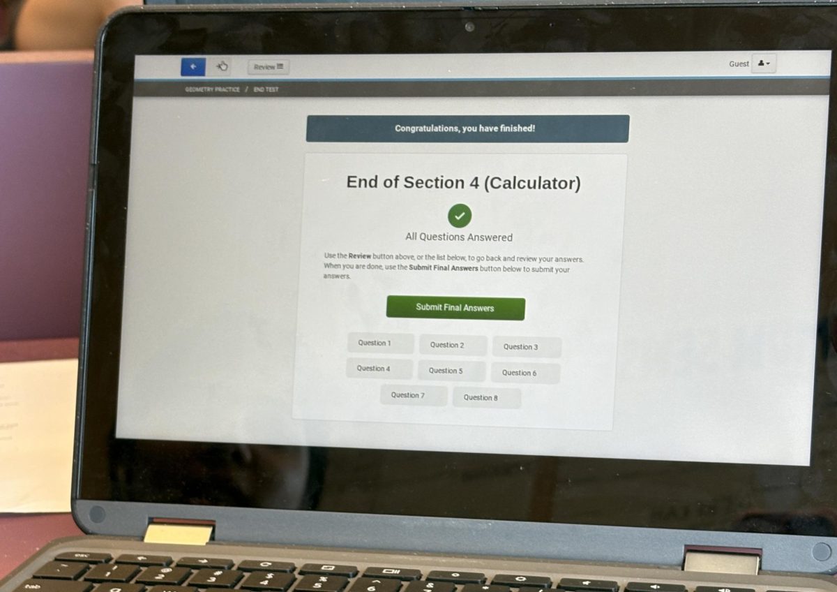 Danielle Gottesman (this writer) finishes section four of the Geometry Maryland Comprehensive Assessment Program practice test using TestNav on May 19.
