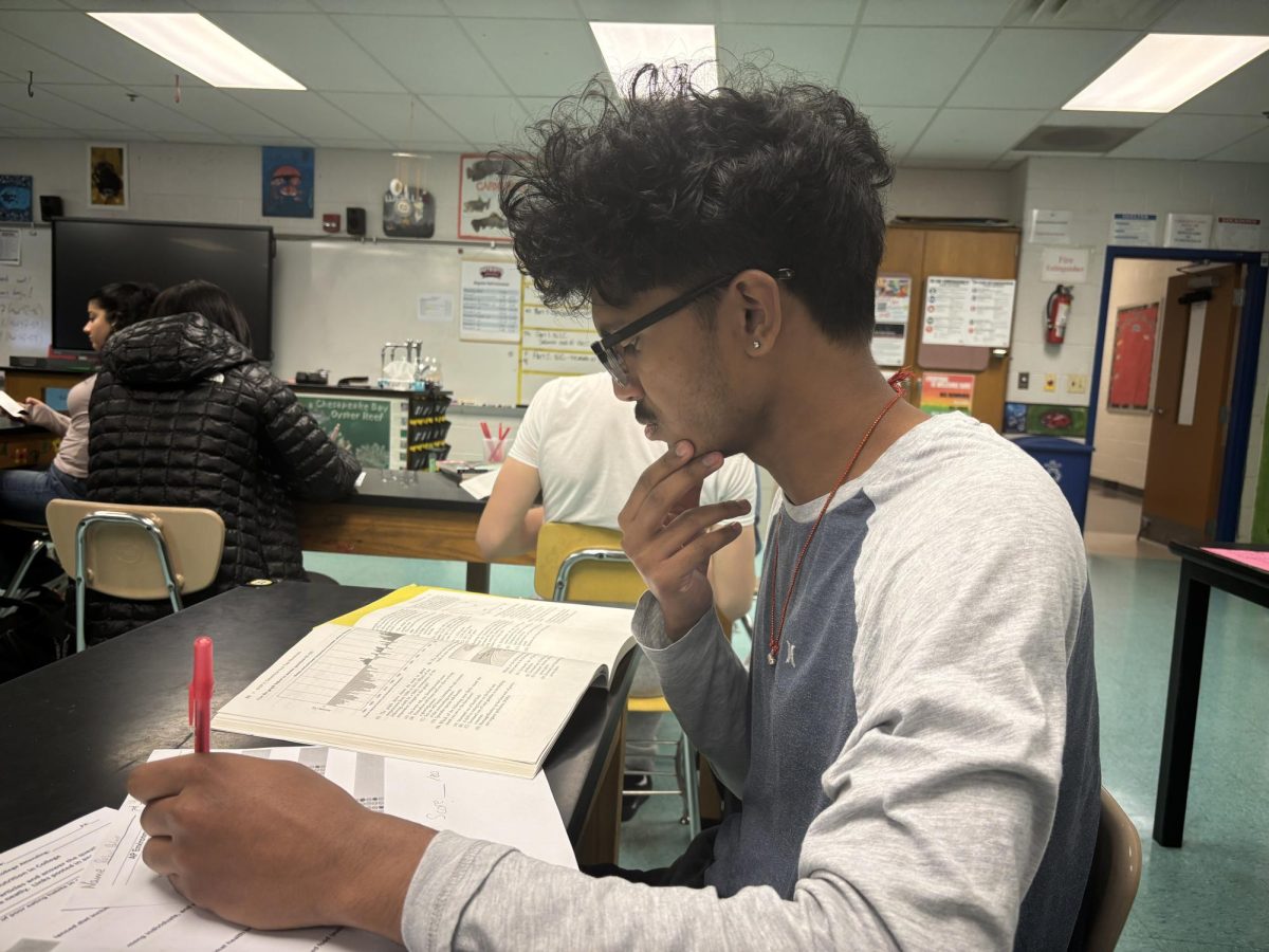Senior Rahul Basam reviews during AP Environmental Science  by taking a practice test for the exam on Friday, May 15. "I want to take as much time during class to review for the exam so that I can try and pass it," Basam said.