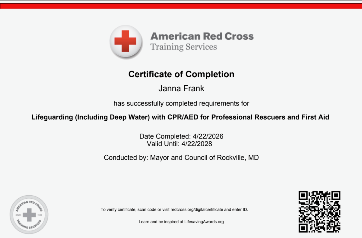 Lifeguards receive an online certificate to prove they've taken and passed the course requirements for CPR, AED, rescue and first aid certifications. Photo courtesy Janna Frank