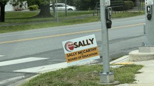 Sally McCarthy is running for the Board of Education. Signs for candidates are plastered throughout Montgomery County, and people put them in front of their homes.