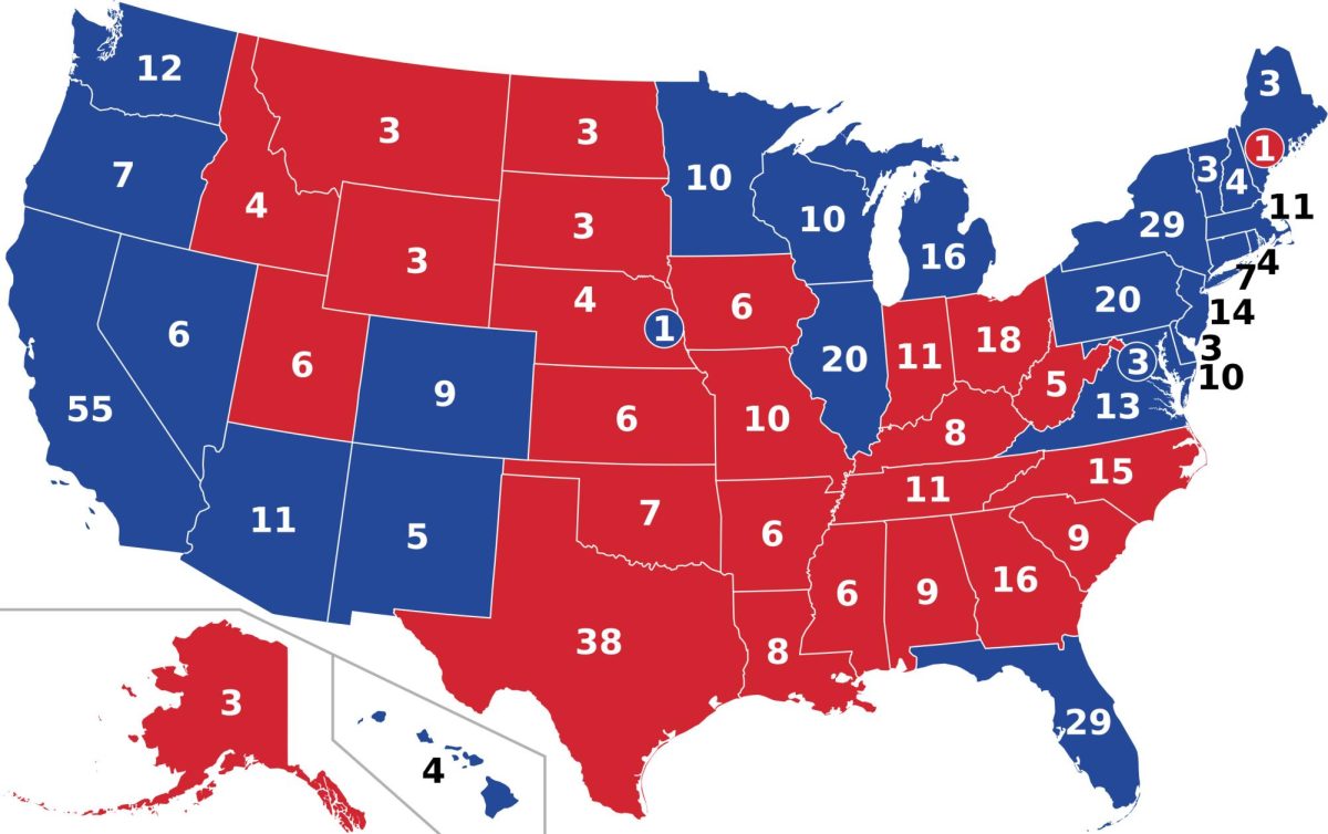 A map of the 2020 distribution of electoral college votes. In this election, former President Joe Biden received 306 electoral votes and 51.3% of the popular vote, a case in which the national popular vote interstate compact would be irrelevant. "US presidential election 2020 Knapp" by William S. Saturn is marked with CC0 1.0.