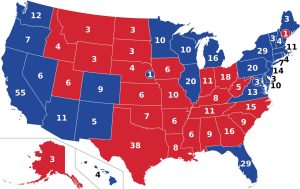 A map of the 2020 distribution of electoral college votes. In this election, former President Joe Biden received 306 electoral votes and 51.3% of the popular vote, a case in which the national popular vote interstate compact would be irrelevant. "US presidential election 2020 Knapp" by William S. Saturn is marked with CC0 1.0.