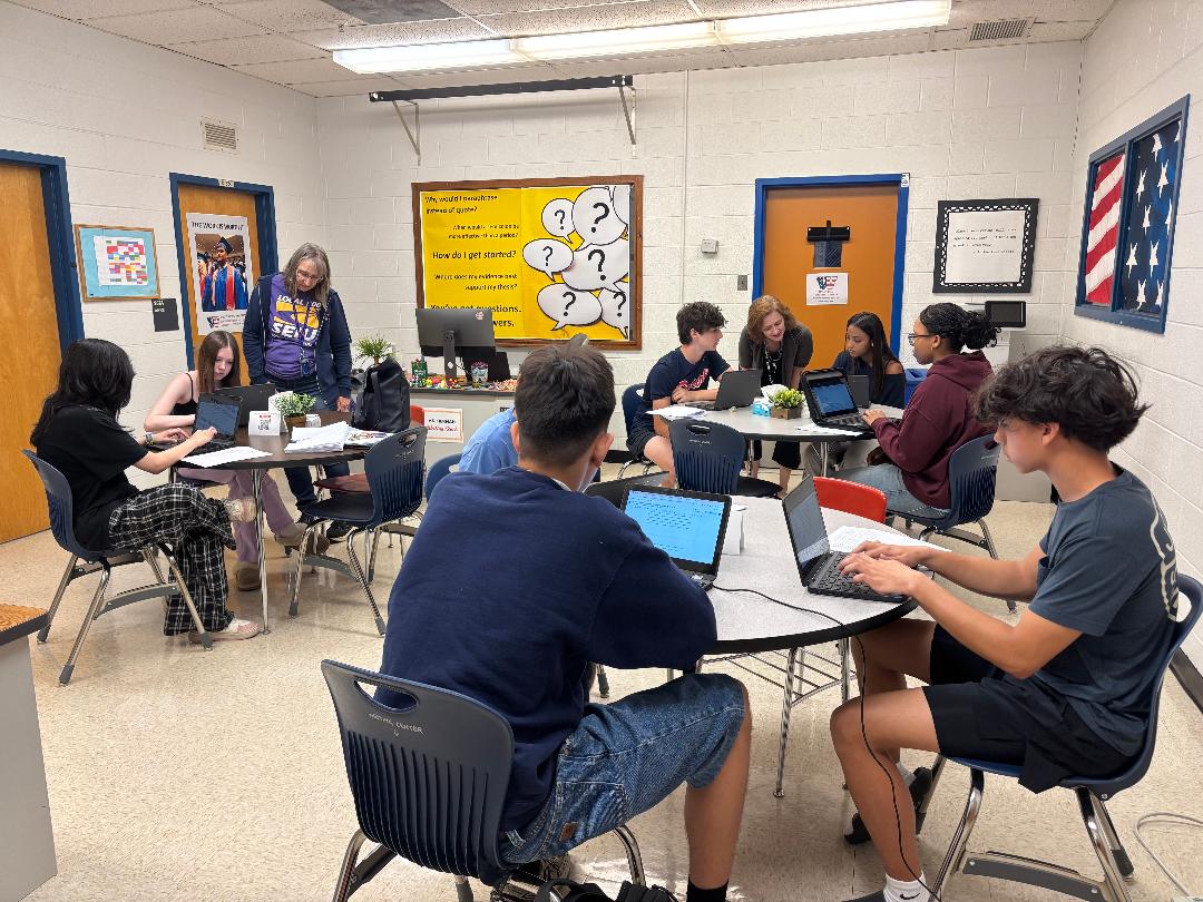 Freshmen work on an an English assignment in the Writing Center during third period. In addition to help with English assignments, the Writing Center also offers help with social studies assignments, college essays, scholarship applications and internship applications.